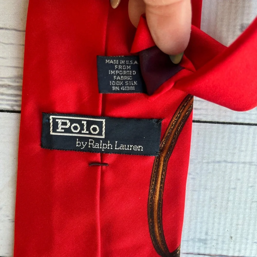 Polo Ralph Lauren Vintage Men's Preppy Tie Ivy League Red Silk Golf‎ Necktie USA